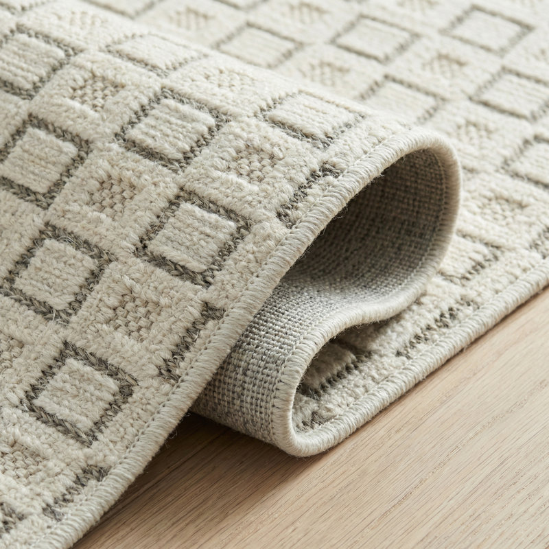 Tapis d'entrée à motif géométrique crème / beige de 3 pi x 5 pi (2 pi 7 po x 4 pi 11 po), tapis d'entrée contemporain, à poils courts et résistant aux taches - porte d'entrée, vestibule, couloir et cuisine