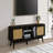Dark Rattan Media Console Table - 2 Storage Cabinets, TV Entertainment Center