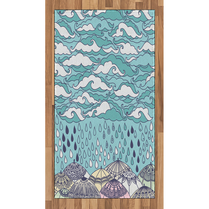 Tapis décoratif bleu à haute densité de fibres longues en polyester, Rectangle 2 pi 7 po x 5 pi