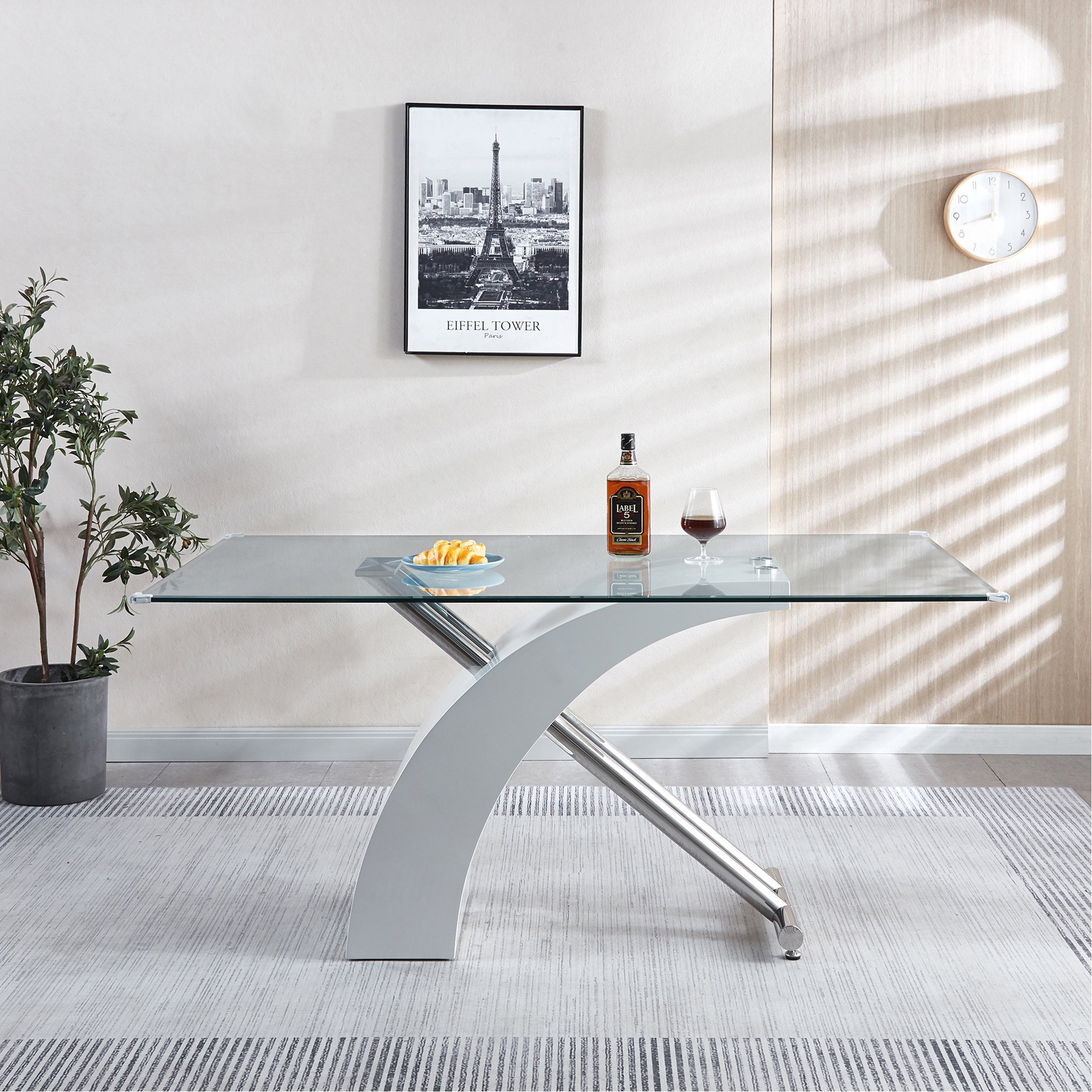 George Oliver Rectangular Glass Top Dining Table, Modern Design ...