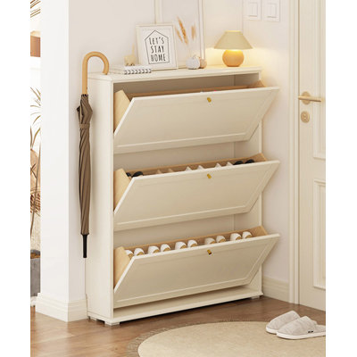 Slim rubberwood solid wood tipping shoe cabinet