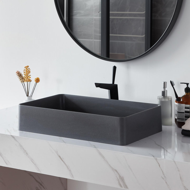 Lavabo de salle de bain L 20 po x l 14 po Pensen, pierre de quartz, gris mat