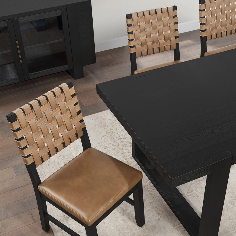 Ensemble repas avec chaises d'appoint en cuir végétalien Reid, 7 pièces : table, 6 chaises, Gris anthracite