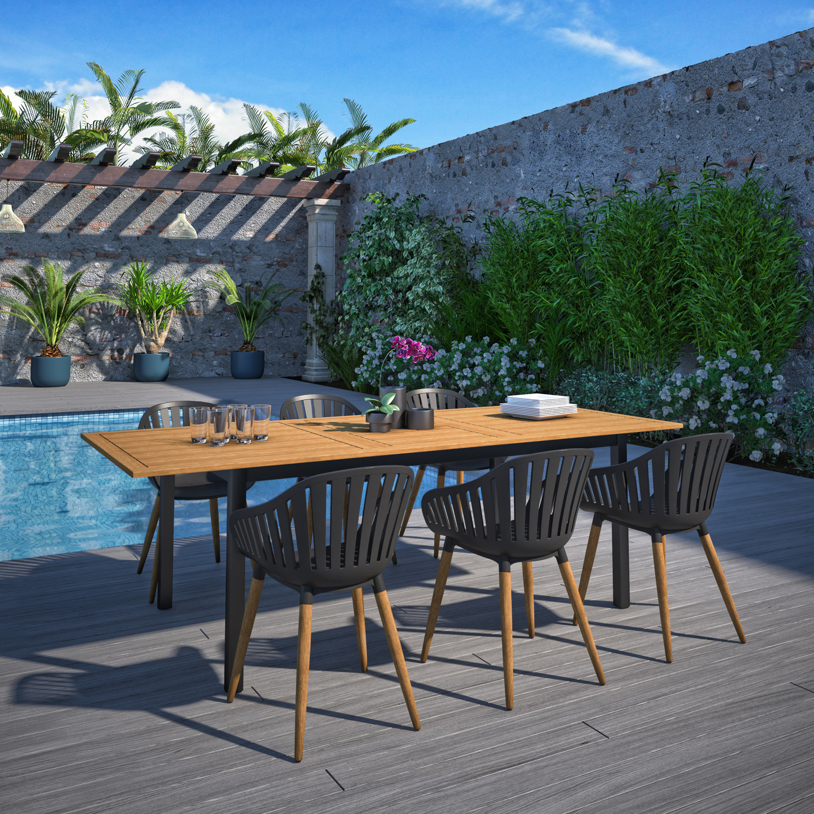 Anautica 94" Eucalyptus Patio Dining Set