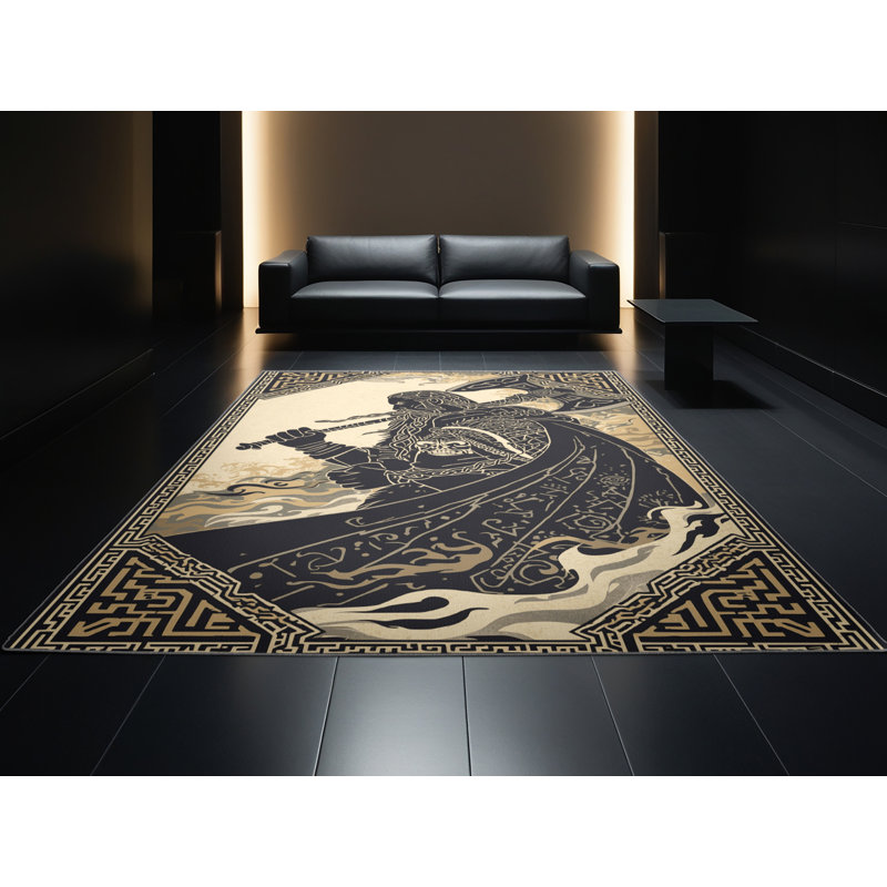Tapis oriental classique mauve et lavable à la machine Cilegon Skaldic Warrior, 5 x 8