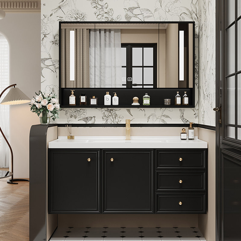 Armoire de salle de bain noire rétro de style français