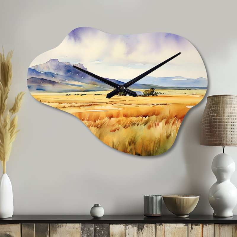 Horloge murale en métal Wyoming Yellow Prairies - Wyoming Cloud, Grand