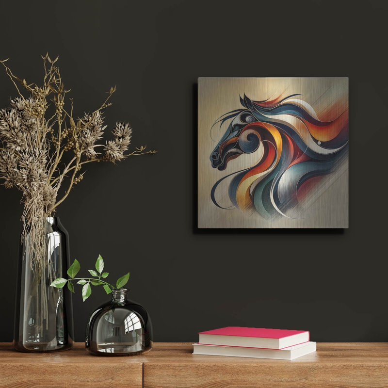  «Horse Head Abstract» par Rey Klimt, art mural en métal, H 12 po x l 12 po
