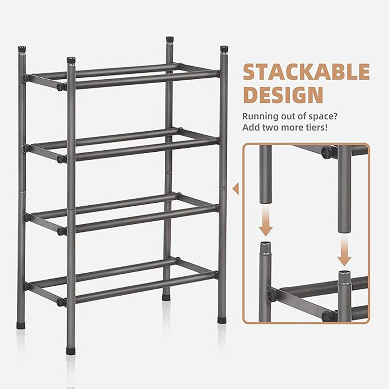 Storage Maniac Expandable Shoe Rack, Stackable Shoe Rack For Closet, Small Shoe Rack Organizer For Entryway, Adjustable Shoe Rack For Garage, Shoe Rack For Front Door, Metal Shoe Rack, Black 2 Tier
