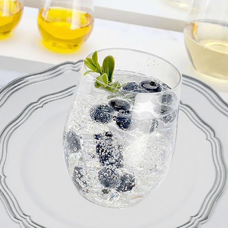 Disposable Stemless Clear Plastic Wine Goblet, 16 oz.