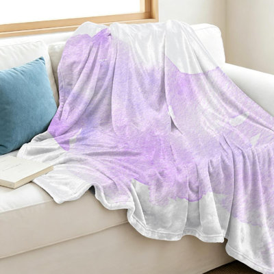 Jeté en molleton mauve ultra doux mauve, imprimé aquarelle mauve mauve