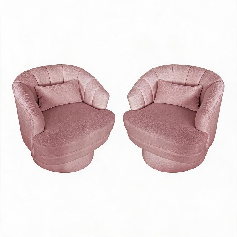 Fauteuil pivotant rose avec coussin lombaire, revêtement en molleton, coussin double couche, dossier rayé, fauteuil d'appoint confortable pour salon ou chambre