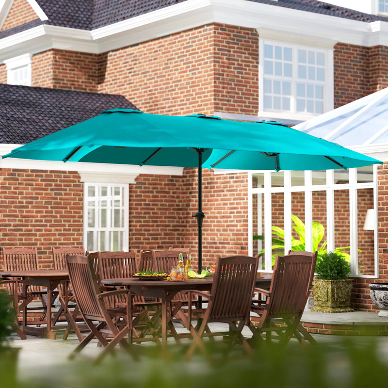 Large Patio Umbrella For 6-8 Person Rectangular/Oval Table, 12 Ribs Rustproof Steel Frame, Uv Protected Waterproof, Easy Crank Lift