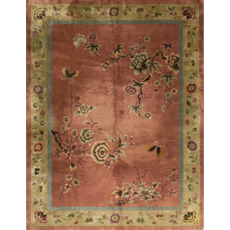 Tapis rose antique en laine Art déco
