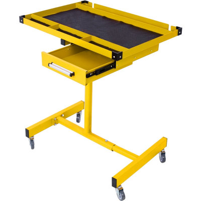 Heavy-Duty Steel Adjustable Tear Down Work Table with Drawer, 220LBS Capacity Portable Workbench with 4×2.5" Swivel Casters & Rubber Corners for Garage Repair Shop DIY