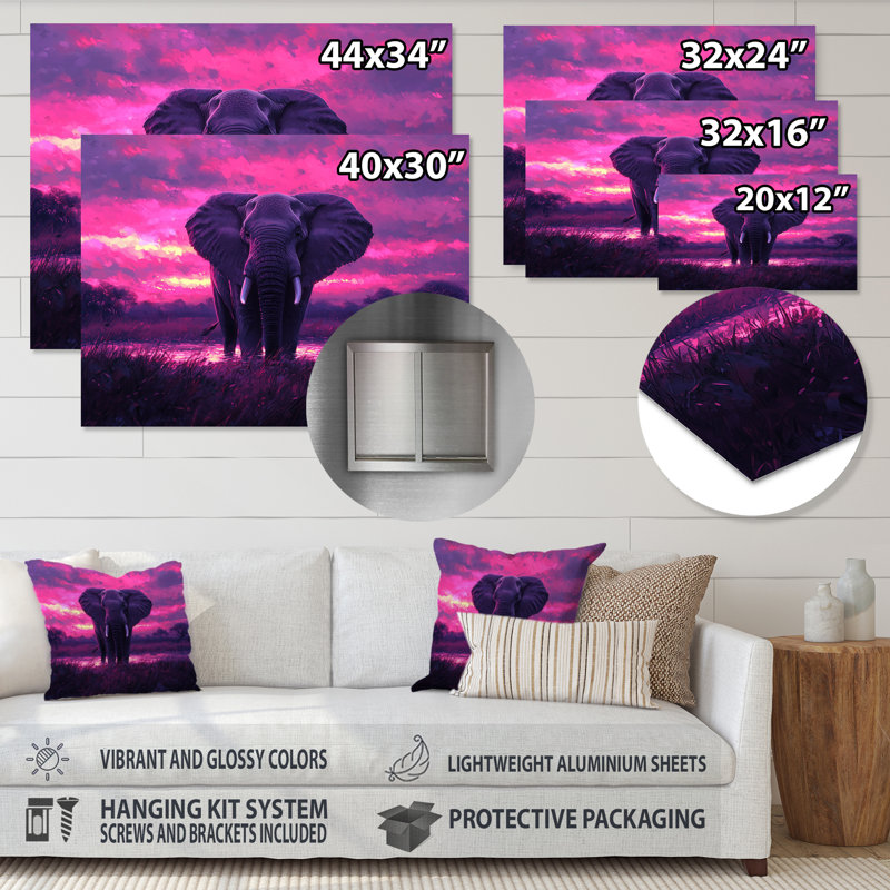 Éléphant dans la lueur du crépuscule d'Afrique I - Éléphant, art en métal, H 28 po x l 60 po
