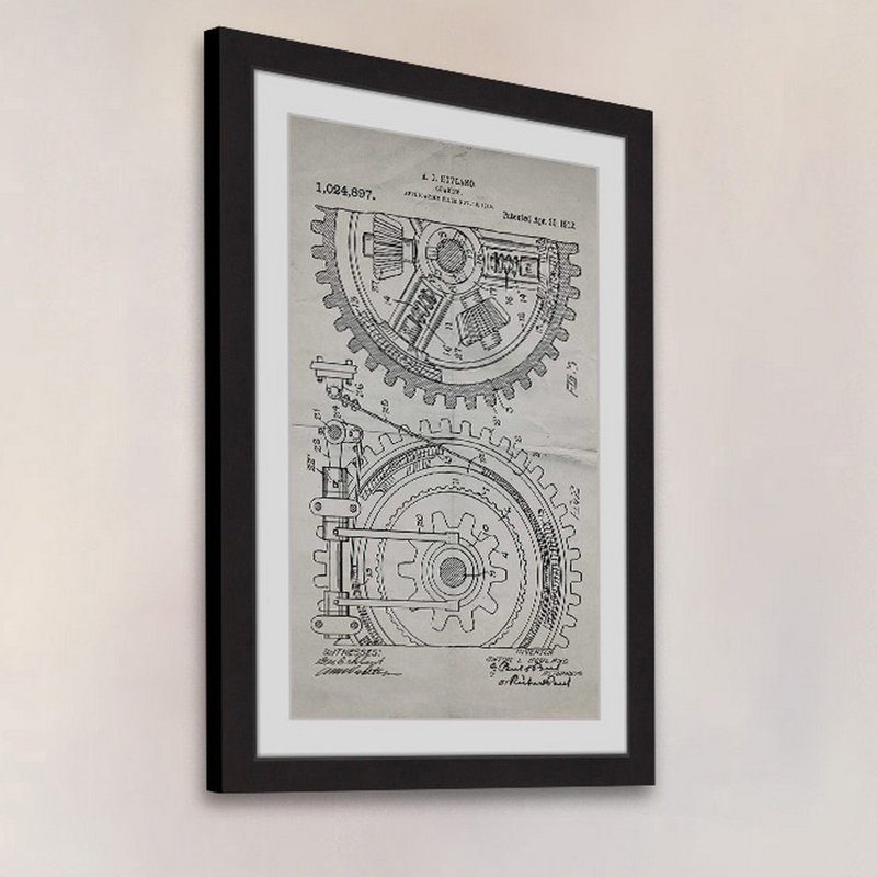 "gear 1912 old paper" par steve king, reproduction d’art encadrée, H 18 po x l 12 po x P 1,5 po