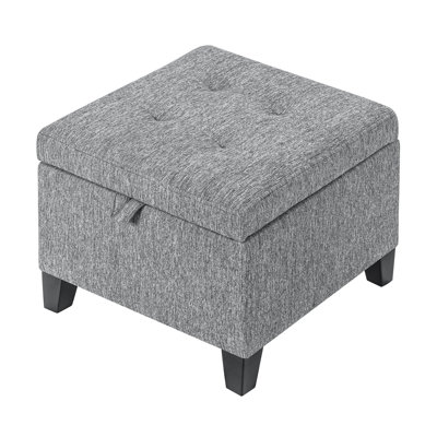 17.7" Upholstered Linen Storage Ottoman Bench With Hidden Storage For Living Room