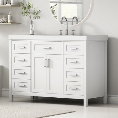 Meuble-lavabo de salle de bain avec lavabo, plusieurs tiroirs et portes de rangement, système de fermeture en douceur, conception classique, idéal pour un usage domestique