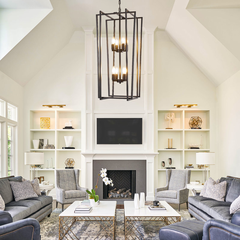8 - Light Dimmable Lantern Geometric Chandelier, Black