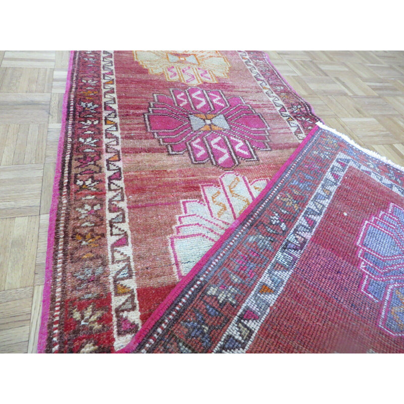 Tapis de couloir rouge en laine noué à la main de conception unique 2 pi 10 po x 11 pi 6 po Mailon
