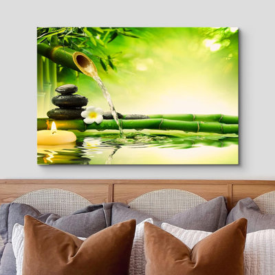 Zen Stones Green Bamboo Daisy Flower Massage Stone Spa Jungle Nature Wilderness On Canvas Print