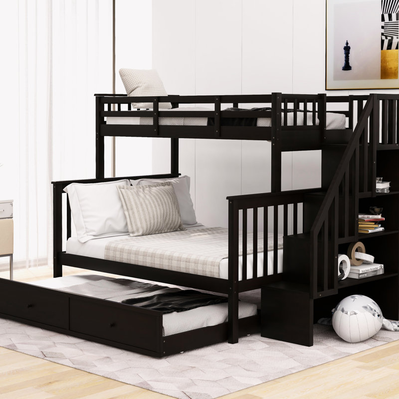 Lit superposé simple avec lit gigogne et rangement organisé pour adultes, Espresso