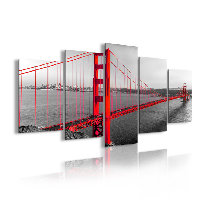 USA Goden Gate San Francisco - 5 Piece No Frame Print on Canvas