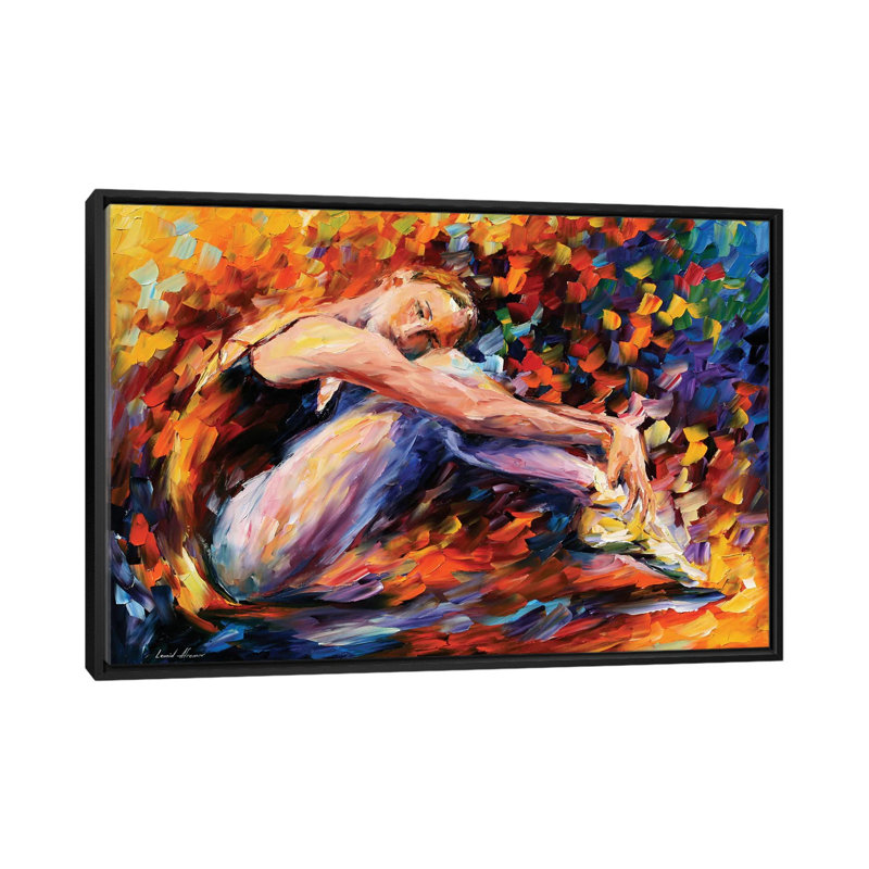 « resting ballerine », art mural sur toile tendue, H 18 po x l 26 po x P 1,5 po, Toile avec cadre noir, Pas de tapis