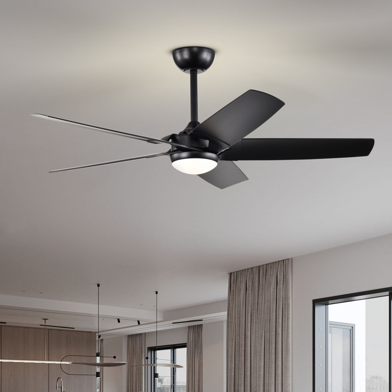 Ventilateur de plafond lumineux à 5 pales Angus avec lampe à DEL et télécommande, Noir
