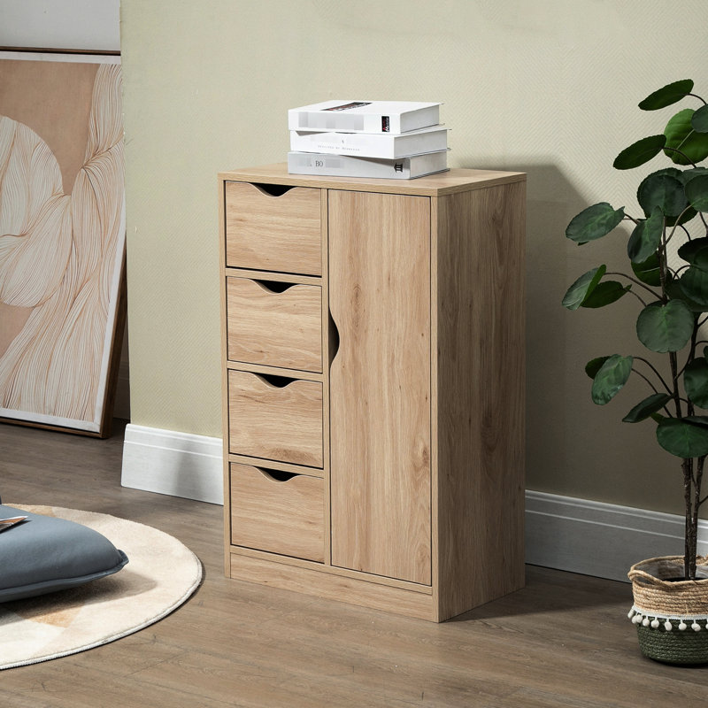 Armoire de salle de bain pour salle de bain, en chêne - 4 tiroirs et porte pour cabinet d'optimisation de l'espace avec porte, rangement fonctionnel