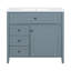Meuble-lavabo moderne gris-bleu avec lavabo, rangement en bois massif pour la salle de bain