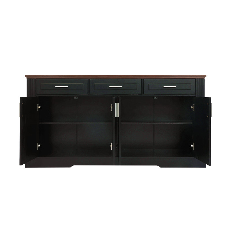 63" Fluted Sideboard Buffet Cabinet With Storage, Modern Coffee Bar Station With 4 Doors And 3 Drawers, Wood Kitchen Storage Console Table