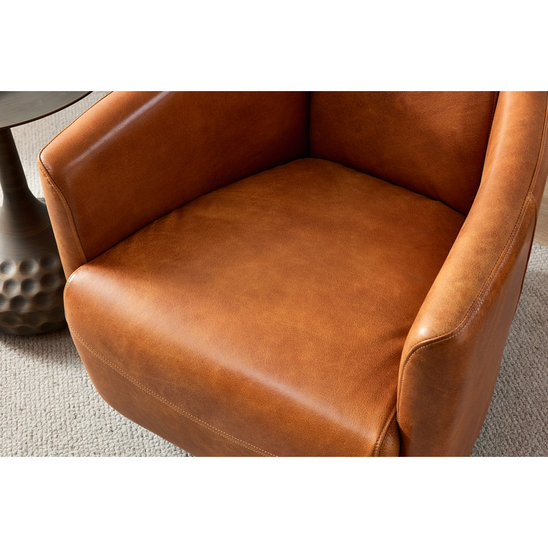 Fauteuil demi-tonneau en cuir véritable Clubhouse, Brun