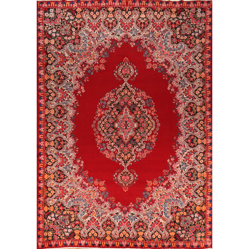 Tapis traditionnel rétro médaillon rouge 9 x 13