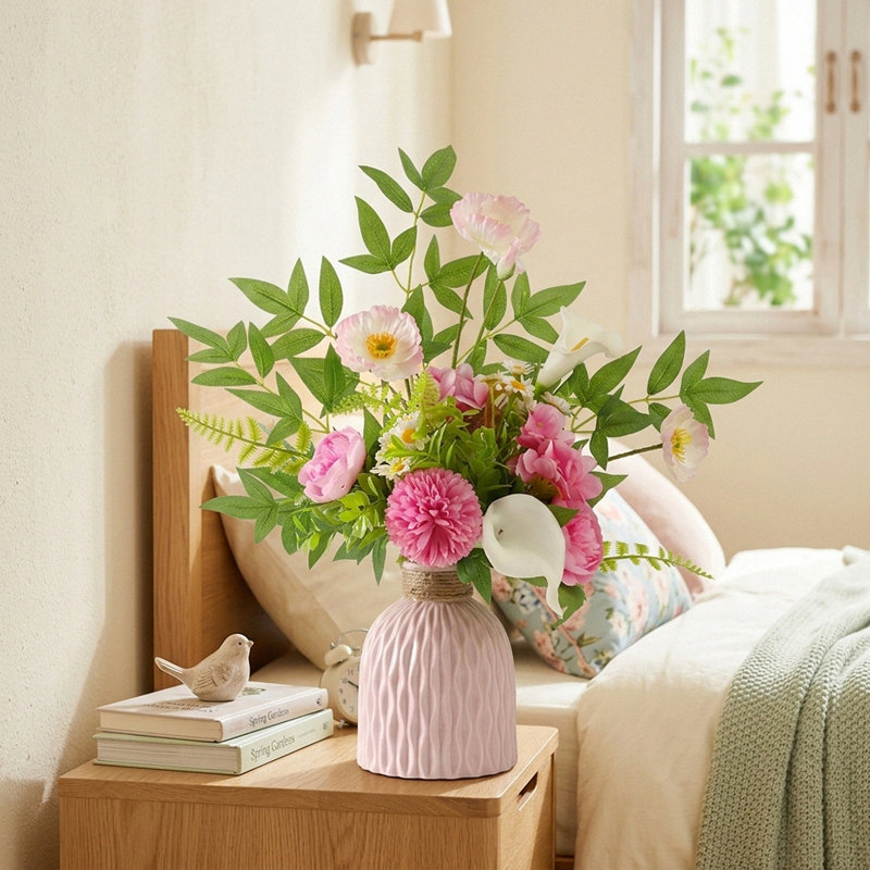 Bouquet de fleurs artificielles artificielles dans un vase pour la maison, Rose rouge, Rose