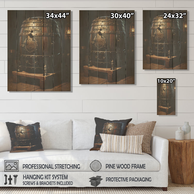 Brown Elegant Wine Barrel - Wine On Wood Print, 20" H x 10" W