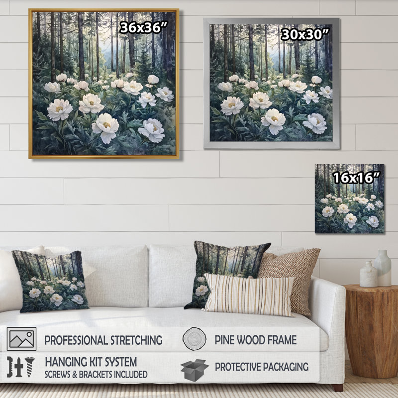 Glynys, pivoines dans la forêt alpine II - pivoines, art mural, Reproduction encadrée d'une seule photo, Argent argent