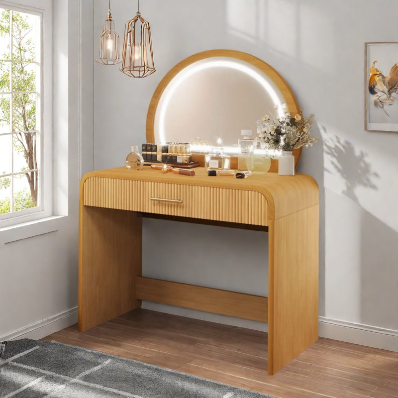 Table de coiffeuse avec miroir à écran tactile, coiffeuse et tiroir