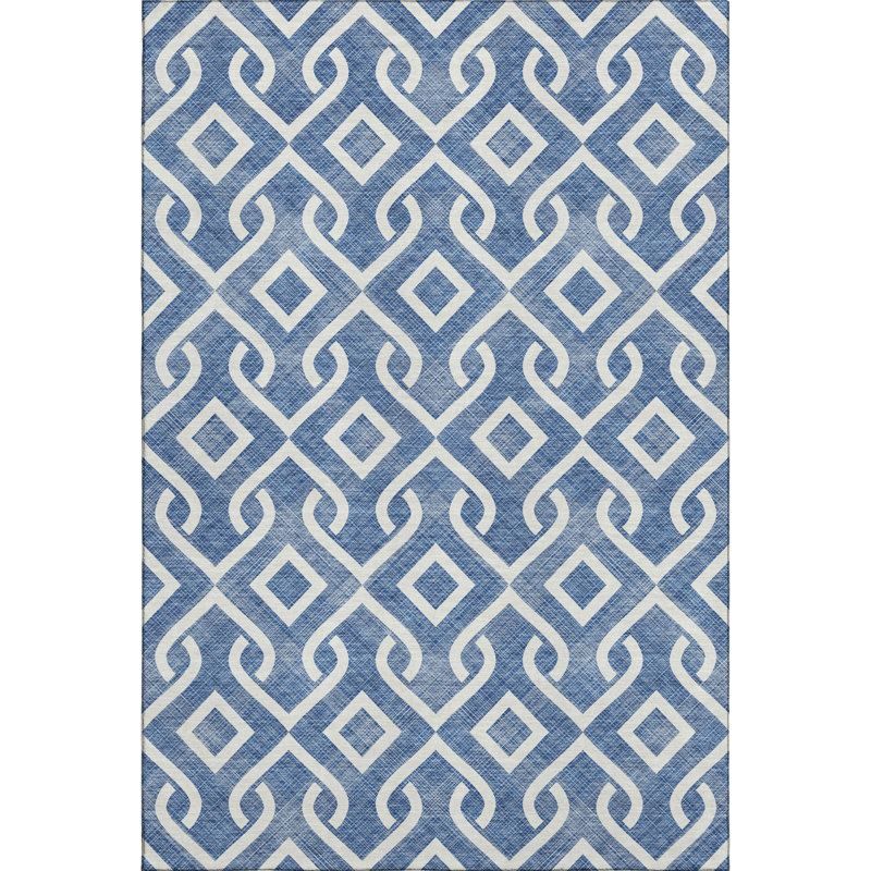 Tapis bleu Cerrito lavable à la machine de qualité supérieure, Rectangulaire 3 pi x 5 pi
