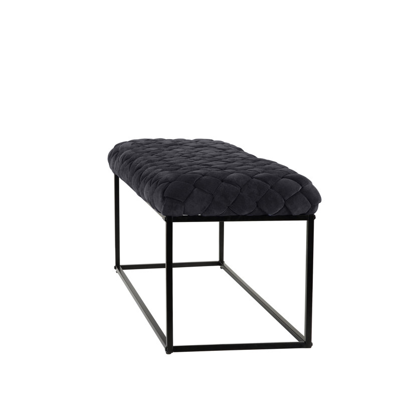 Banc rembourré 39 po en velours, Noir