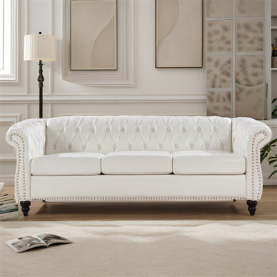 Arlen 84.65'' Faux Leather Rolled Arm Sofa,Nailheads,couch