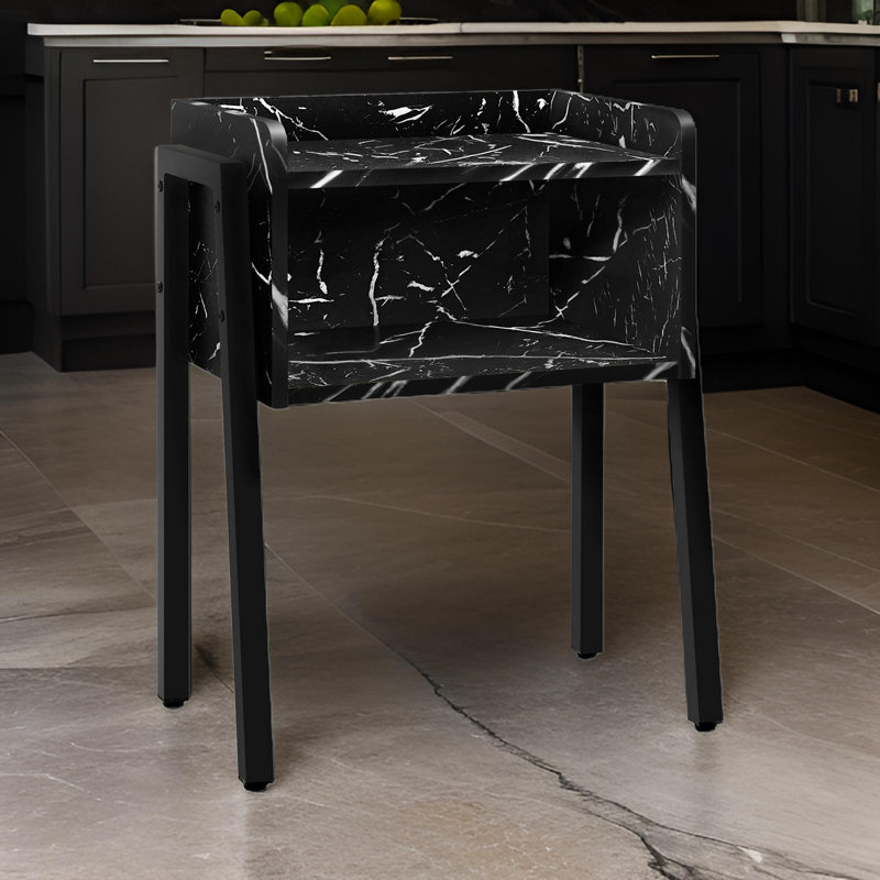 Tray Top End Table, Black, Black Marble