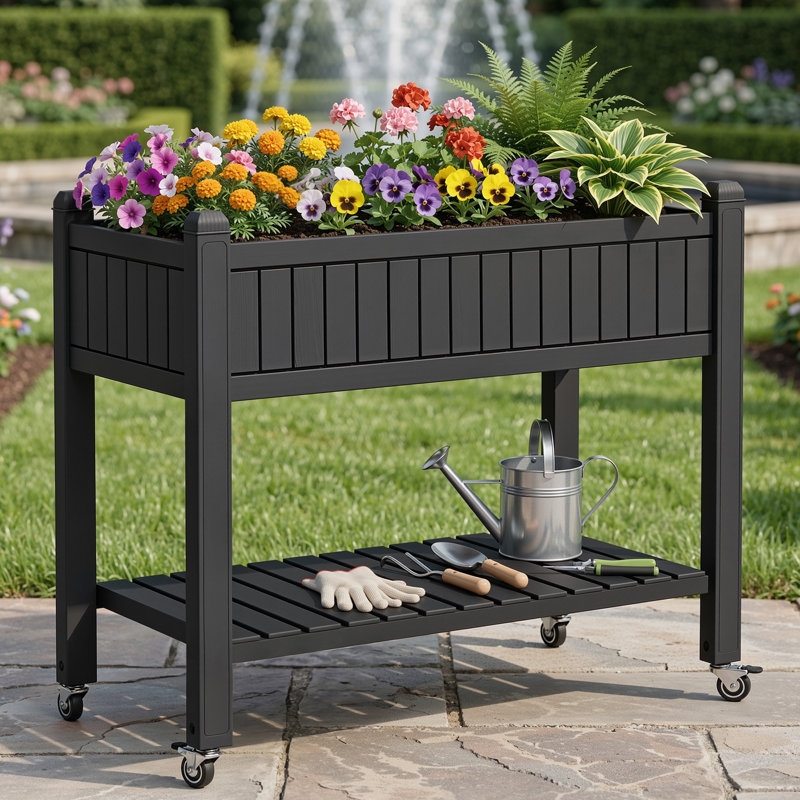 Lit de jardin surélevé en résine l 42,5 po x H 35,4 po, Noir
