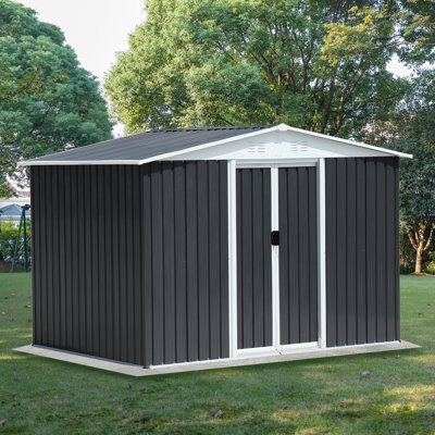 Abri de jardin extérieur avec abri de jardin et toit gris foncé avec cadre en alliage d'aluminium et porte coulissante