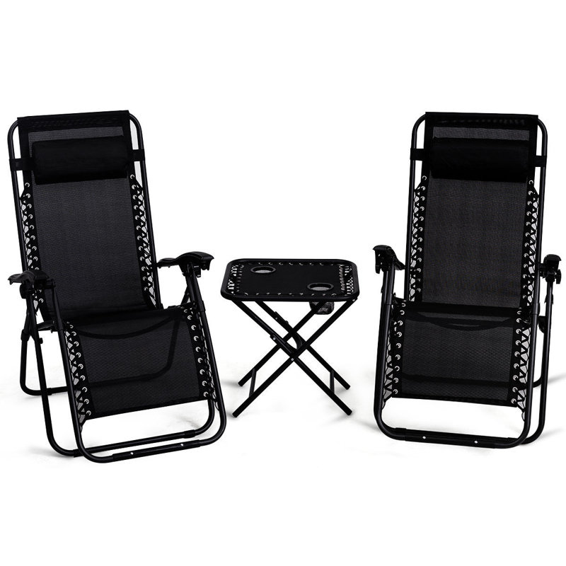 Ensemble de chaises longues inclinables avec table Rowell, Noir
