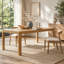 Table de salle à manger rectangulaire avec dessus de style parquet, coins arrondis, pieds incurvés et pieds ajustables (naturels)-1923529800