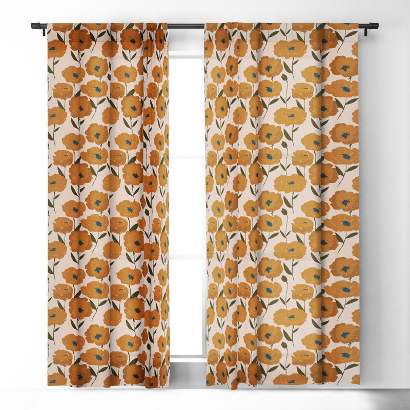 Alison Janssen Boho Poppies 1pc Blackout Window Curtain Panel, 50" W x 108" L