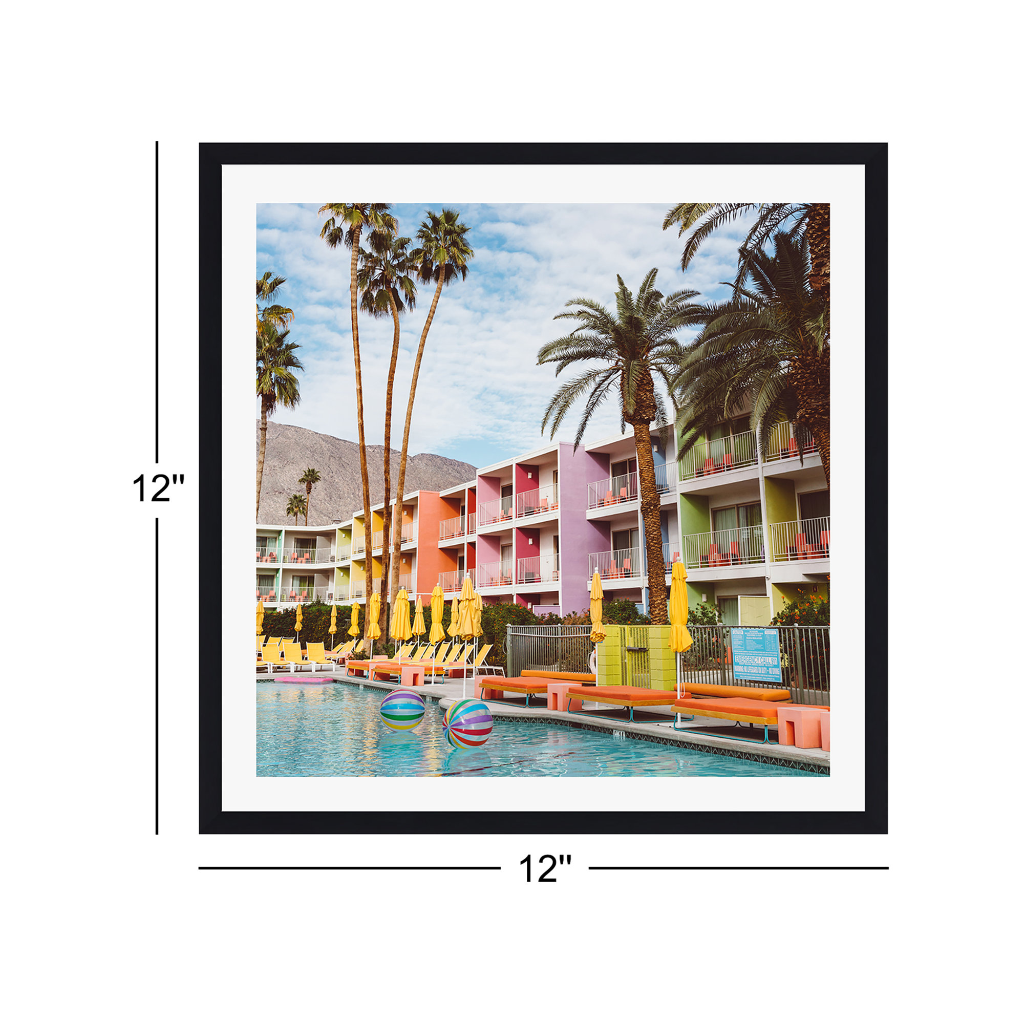 Palm Springs Pool Day VII by Bethany Young Photography, 12" H x 12" W x 0.75" D, Black Single Picture Framed, Yes