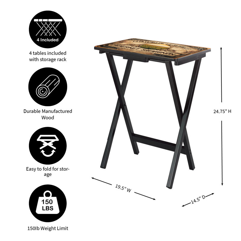 Wine Label Design Rectangular Folding TV Tray Set with Stand